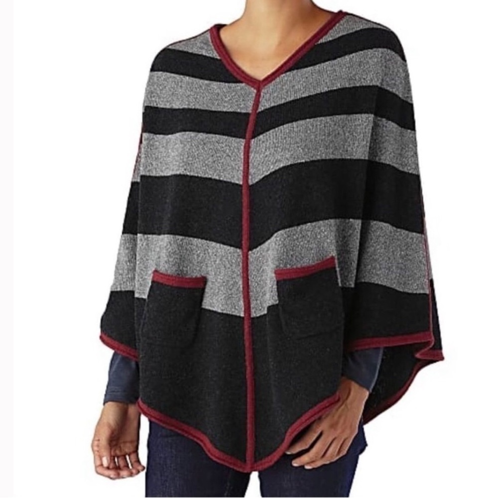Patagonia Black and Gray Striped Poncho